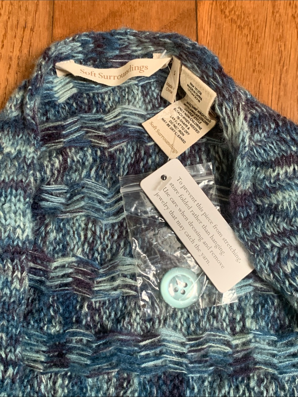 Soft Surroundings Teal, Navy & Light Blue Marled Open-Front Cardigan - Picture 1 of 4